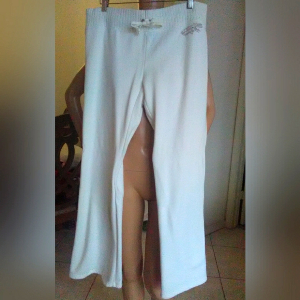 BNWOT VINTAGE DKNY ACTIVE LADIES JOGGERS SZ. LG WHITE RIBBED WAIST